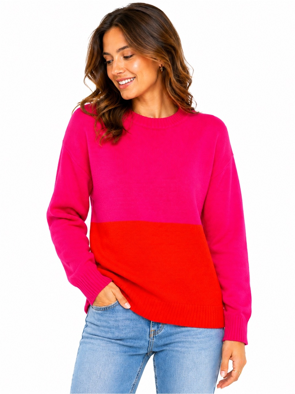Lucy Paris Size Small Colorblock Pink and Red Women's Sweater